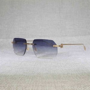 2023 Tasarımcı Gözlükleri Vintage Yeni Lens Şeklinde Rimless Güneş Gözlüğü Erkek Kadın Açık Gafas Clear Glasses Yemek Çerçevesi Culos Tonları Okumak İçin