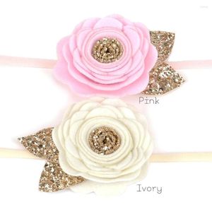 Hair Accessories 12pcs/lot Felt Flower Band Macthing Glitter Leafs Baby Girl Nylon Headband Infant Accessory