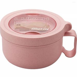 Bowls 850ml/29oz Microwave Soup Bowl With Lid And Handle -Grade Plastic Noodle Spoon Leak-proof Portable Breakfast