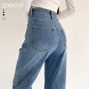 Kadınlar kot zoenova elastik kot pantolonlar uzatılmış Kore moda kot pantolon vintage yüksek bel sonbahar bülbeli sokak gündelik jean 3 renk 230404