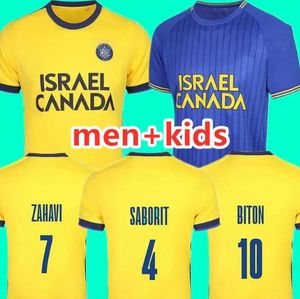 23 24 Maccabi Tel Aviv Erkek Futbol Formaları Saborit Zahavi Biton Cohen Milson Glazer Peretz Jovanovic Evde Futbol Gömlekleri Kısa Kol Üniformaları