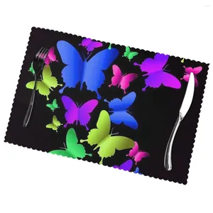 Table Mats Colorful Butterflies Non-Slip Insulation Place For Kitchen Dining Washable Placemats Bowl Cup Mat Set Of 6