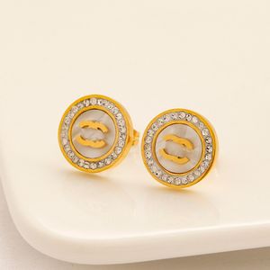 Mulheres Real Gold Bated Bated Stainless Stud Stud Designer Letters Brincos de geometria de cristal Party Wedding Jewerlry ZG1626