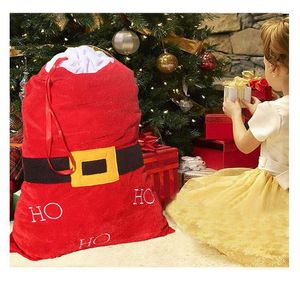 Juldekorationer stora säck strumpor påse Santa Belt Day Decor Hohoho Velvet Bolsas de Regalo Navidad