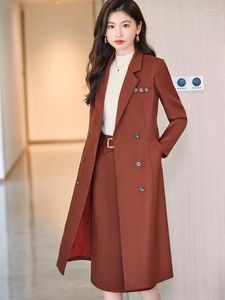 Two Piece Dress High Quality Women Skirt Suit Black Red Coffee Office Ladies Formal Business Vintage Trench Blazer 2 Set For Autumn Winter