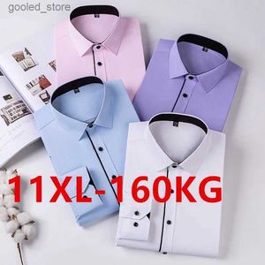 Men's Casual Shirts Classic Men Dress Shirt Long Sleeve Plus Large Size 8XL 9XL 10XL 11XL Business Office Purple White Slim Fit Social Twill Plain Q231106