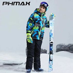Diğer spor malzemeleri phmax sıcak su geçirmez çocuklar kayak ceketi çocuklar kayak tulum 2022 Kış snowboard ceket erkek ve kız açık kar pantolonlar hkd231106