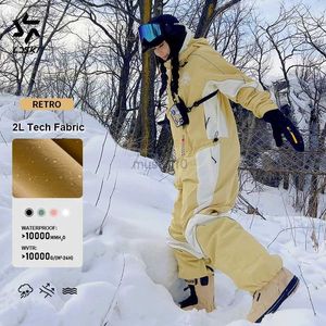 Outros artigos esportivos LDSKI Ski ternos de uma peça mulheres homens inverno snowboard à prova de vento manga de neve vestido com zíper design impermeável quente respirável retro hkd231106