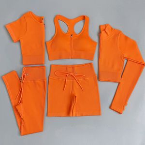 Yoga Outfits 235pc Womens Tracksuit Seamless Set Workout Sportwear Gym Clothing DrawString High midje Leggings Fitness Sports Suits 230406