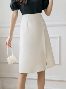 Skirts High Waist Elegant Women's Summer Fashion Korean Style Full Match Office Women's Knee Length A-line Skill W1079 230406