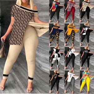 Women Designers Clothes 2023 Spring and Summer Variety Printing New Womens Two-piece Irregular Fashion Pants Set S-3xl