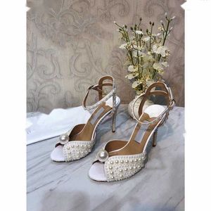 Jimmyness Choo Pearl Designer Damen Sandalen Uxury Sacora Elegante Brauthochzeitskleid Schuhe Plateau Heels Perlen Leder Damen Sandale