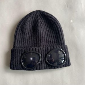 Модельер с двумя линзами, очки, очки, шапочки, мужские и женские вязаные шапки, шапки с черепом, зимняя уличная шапка унисекс, черный, серый капот, высокое качество
