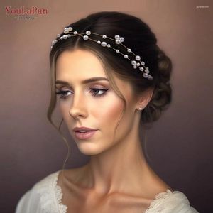 Nakrycia głowy Topqueen Wedding Hair Akcesoria Perły Perły Bridal Headband Bride Vine Ornaments Woman Tiara Hp36