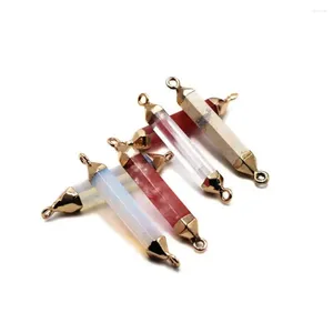 Bangle 6pcs/lot Natural Crystal Bracelet Accessories Raw Strawberry Quartz Stone Electroplated Pendant Hexagonal Pillar