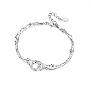 Braccialetti a maglie Bracciale geometrico a doppio anello per ragazze Leggero lusso piccolo ed elegante artigianato regalo di compleanno fidanzata