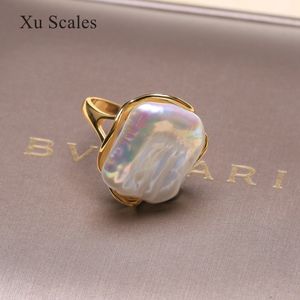 Solitaire Ring Natural FreshWater 14-20mm Baroque Square Pearl Vintage Ring 14K gold filled Simple Classic Women's Jewelry Adjustable Size Gift 230404