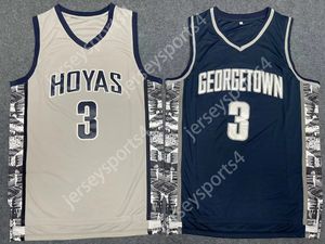 Skicka från oss mäns baskettröja Allen Iverson 3 Georgetown Hoyas College Jersey alla sömda blå grå storlek S-3XL toppkvalitet