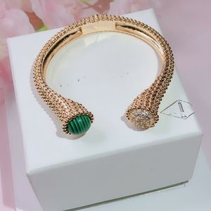 Vintage Bangle Bracelets Green Malachite Gold Copper Double Round Circle Charm Open Bangle For Women With Box Party Gift