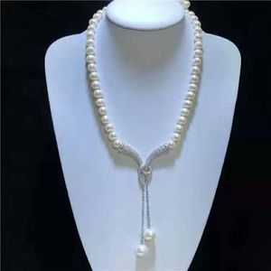 Ketten verkaufen 53-55 cm 8-9 mm weiße Süßwasserperlen Micro Inlay Zirkon Halskette Modeschmuck