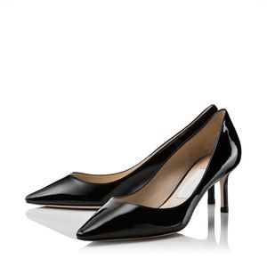 Moda kadın sandalet pompaları modaya uygun choo romy 60 mm İtalya seksi bayanlar popüler nokta ayak parmakları siyah mat patent deri tasarımcı gece elbise yüksek topuklu sandal eu 35-43