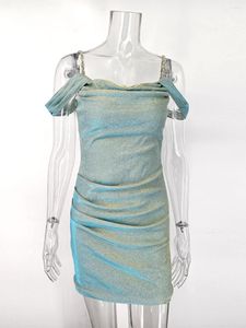 Платья для вечеринок Глитер Алмаз -цепь Слинг Коктейль платье 2023 Сплошное цвето