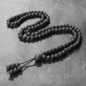 Strand 6mm Lava Black Stone Wrap Armband Classic 108 MALA Pärlade halsband Kvinnor Män Rosary Buddhist Prayer Yoga smycken handgjorda gåva
