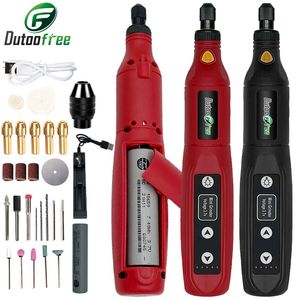 Elektrisk borr USB trådlös kvarn laddningsbar avtagbar batterigravering träbearbetning LED 5 hastighet Rotary Tool Dremel Engraver 230406