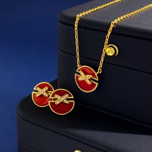 dupe brand top quality red agate cross pendant necklace earrings trendy jewelry for women