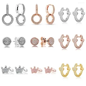 Stud Earrings 1 Pair 925 Sterling Silver Rose Gold Crown Circular Shape Diy Zircon For Women Wedding Party Jewelry Gift