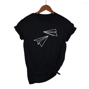 Mulheres Camisetas Papel Avião Impressão Mulheres Camiseta Algodão Casual Camisa Engraçada para Lady Top Tee Hipster Tumblr Drop Ship