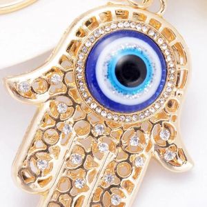 Keychains Lanyards L Blue Evil Eye on a Hamsa Crystal Rhinestone Keychain Key Chain Sparkling Ring Charm Purse Pendant Handbag Bag Dec Ammct