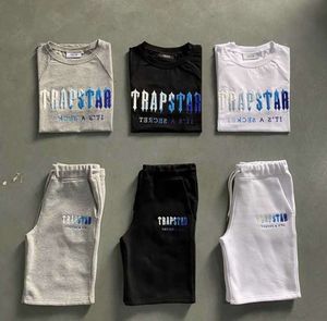 Herr Trapstar T -shirt Set Letter Tracksuit Kort ärm Plush ShortsMotion Aktuell hög kvalitet RT