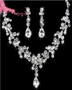 LAGER 2022 Hohe Qualität Luxus Kristalle Jewerly Zwei Stücke Ohrringe Halskette Strass Hochzeit Braut Sets Schmuck Set3878310