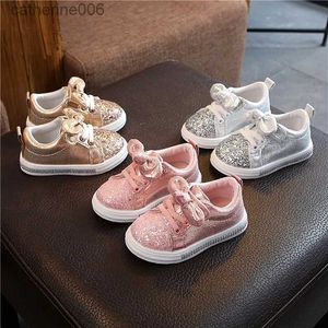 Sneakers Children's Shoes Bow Tie Girls' Casual Shoes Fashion Sequin Flat Sole Shoes Solid Color Baby Shoes Single Shoes Kid Shoes TenisL231106