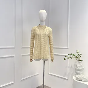 Suéteres femininos 2023 de alta qualidade sólido oco para fora manga longa all-matching elegante blusa feminina