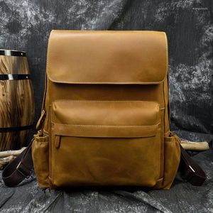 Sırt çantası deri erkekler yüksek kapasiteli eğlence çantası 15 inç bilgisayar
