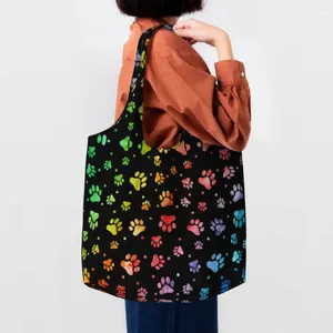أكياس التسوق قابلة لإعادة الاستخدام الكلب المائي أكياس ألوان مائية قماش كتف الكتف محفورات قابلة للغسل المتسوق هدية حقيبة يد
