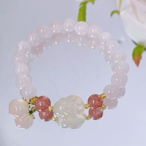 Braccialetti con ciondoli Coniglio/Spiaggia Quarzo rosa naturale/Agata/Cristallo fragola/Calcedonio Bracciale a catena con perline Gioielli squisiti da donna YBR752 230406