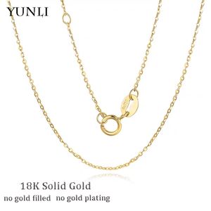 Strängsträngar Yunli äkta 18K Gold Chain Necklace Classic Simple O Chain Design Pure Gold AU750 For Women Fine Jewelry Gift 230404