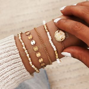 Böhmisches handgemachtes Reis-Korn-Armband-Set für Frauen-Pailletten-weiße Perlen-Ketten-Armband-Frauen-Boho-Schmuck-Geschenk