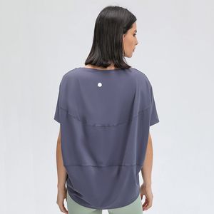 ll Женская свободная блузка с коротким рукавом для йоги, спортивный топ, повседневная футболка для бега, фитнеса, мягкой дышащей ткани, 5 цветов, DS079