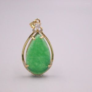 Pendant Necklaces Real Jade Gp 18K Gold Plated Women's Green Heating Chalcedony Raindrop Jewelry Alloy Silver 925 Wheat Necklace