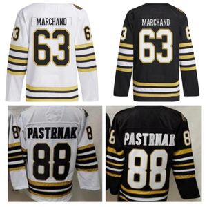 Neue Hockey-Trikots David Pastrnak 88 100. Jahrestag Brad Marchand 63 Patrice Bergeron 37 Schwarz Weiß Gold S-XXXL genäht 2023 Herren-Trikot