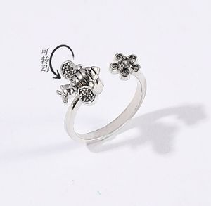 Quality Vintage Thai Silver Bee Flower Ring Female Simple Grace Personality Distressed Ins Style Hipster Accessories Wholesale