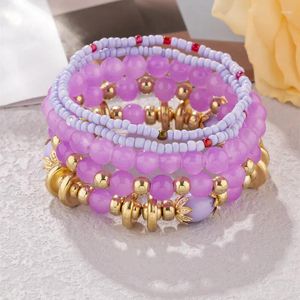 Charm Bracelets Kymyad Bohema Ethnic Bracelet For Women Arcylic Glasses Stone Beads Mixed Multilayer Elastic Femme Jewelry Set