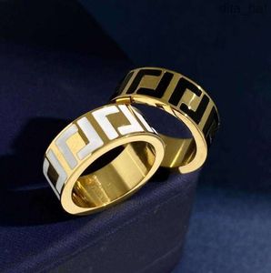 Made in italy designer F Ring Extravagant enamel hollow Gold Silver Rose Stainless Steel letter Rings black white Women men wedding Jewelry Lady Party Gifts2252