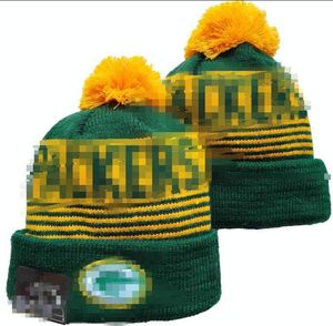 Men Knitted Cuffed Pom GREEN Beanies BAY GB Bobble Hats Sport Knit Hat Striped Sideline Wool Warm BasEball Beanies Cap For Women A4