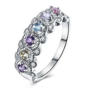 Wedding Rings Trendy Jewelry Silver Color Ring Pink Blue Purple Semi Precious Stone Gift Party For Women AR2115Wedding
