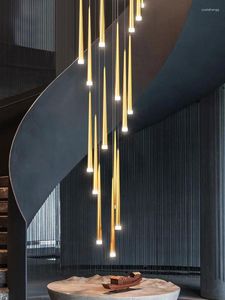 Kronleuchter Luxus-Treppenleuchter Einfaches Licht Lange Pendelleuchten Duplex-Gebäude Villa Loft Apartment Treppenhaus Rotierend